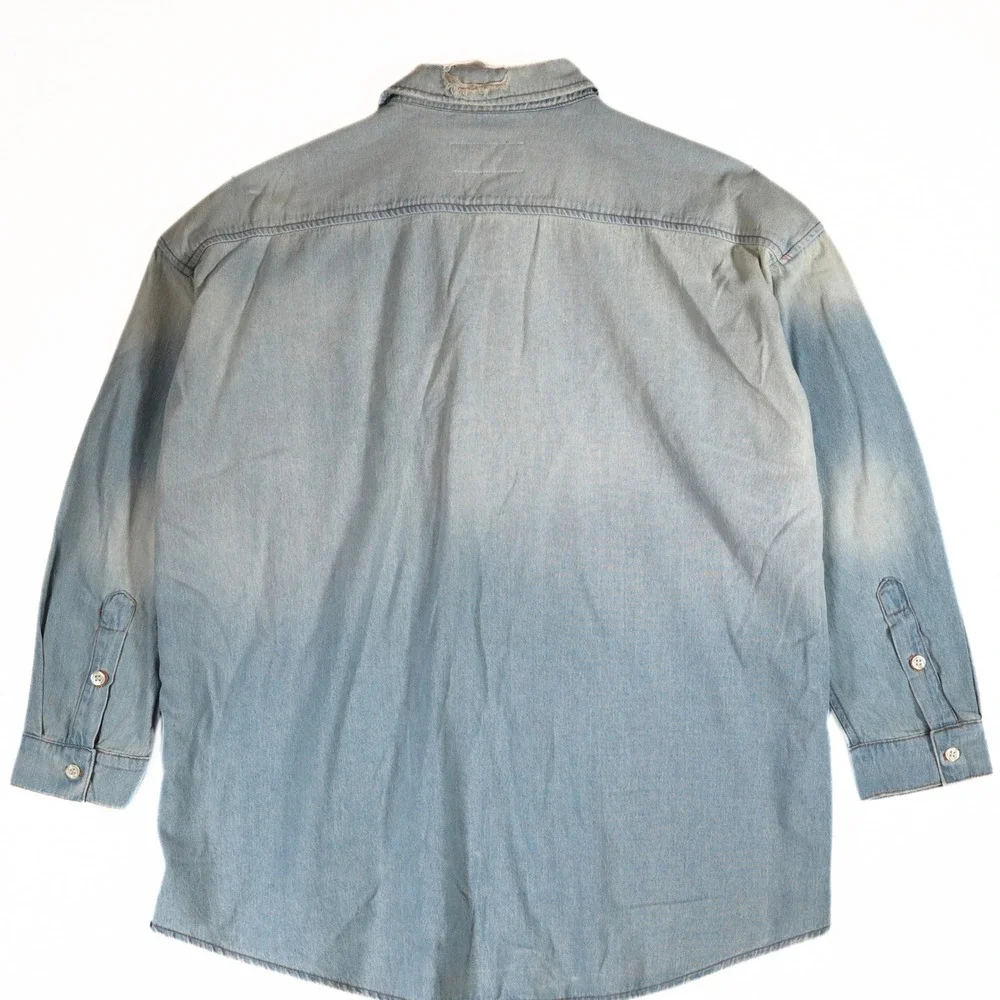 The Great Denim Shirt Womens 0 XS Blue Distressed Oversized Button Down Casual